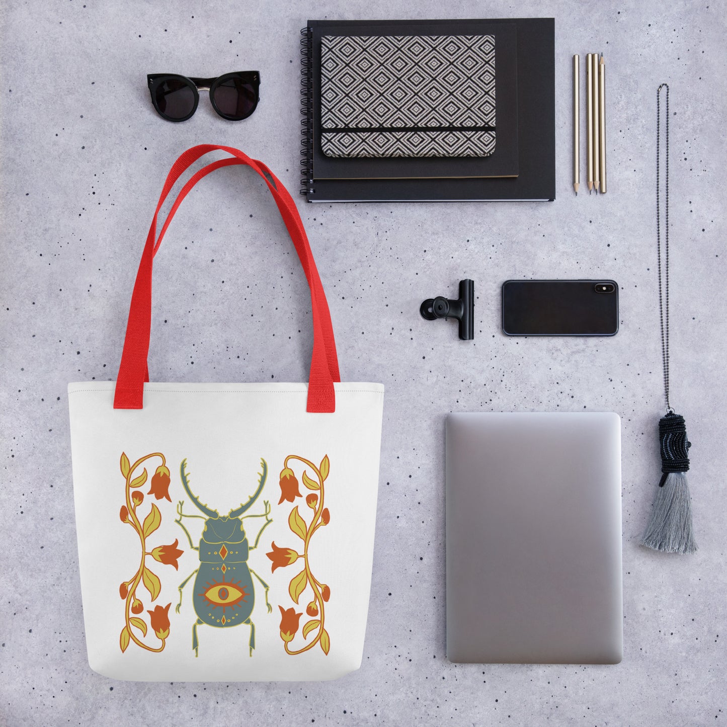 Retro Style Beetle Insect White Tote Bag