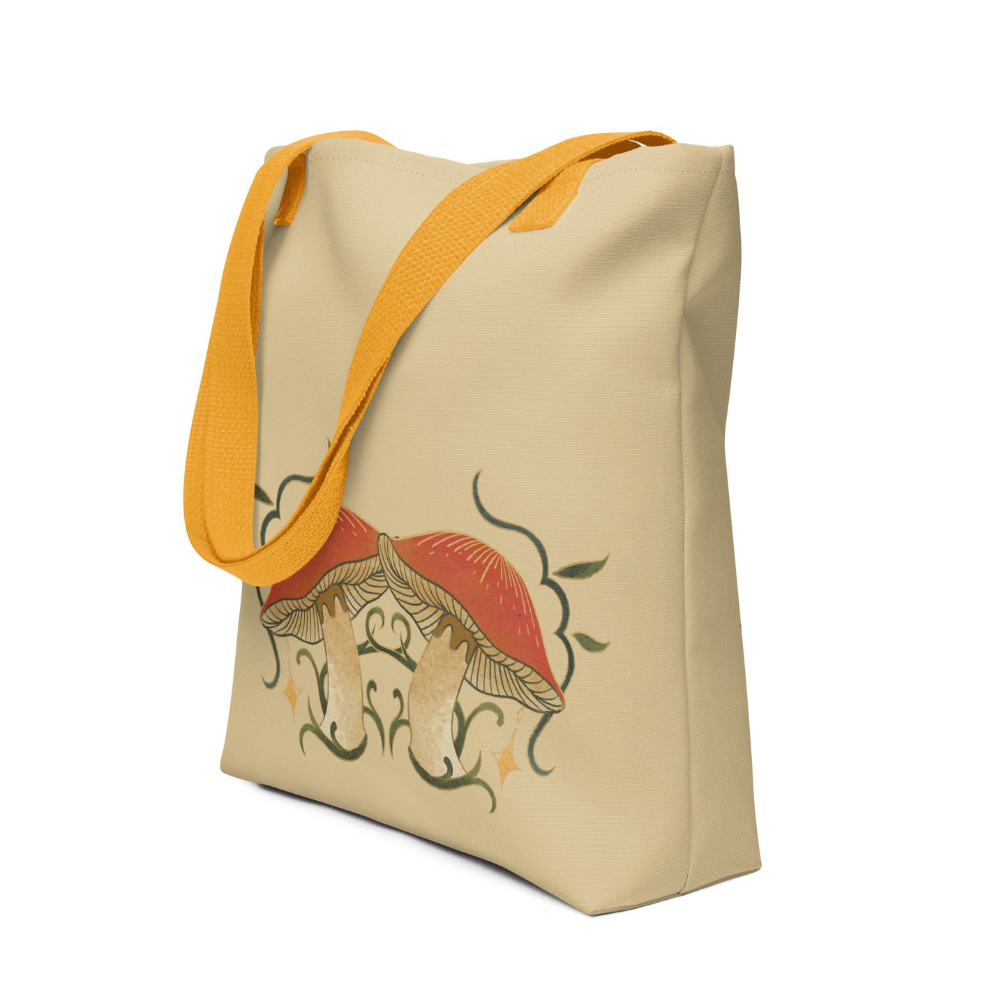 Autumn Mushrooms Tote Bag with Orange Handle