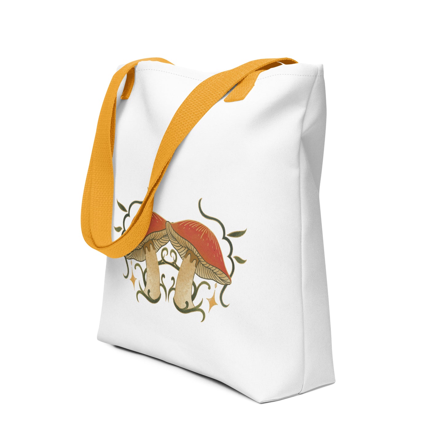 Autumn Mushrooms White Tote Bag Orange Handle