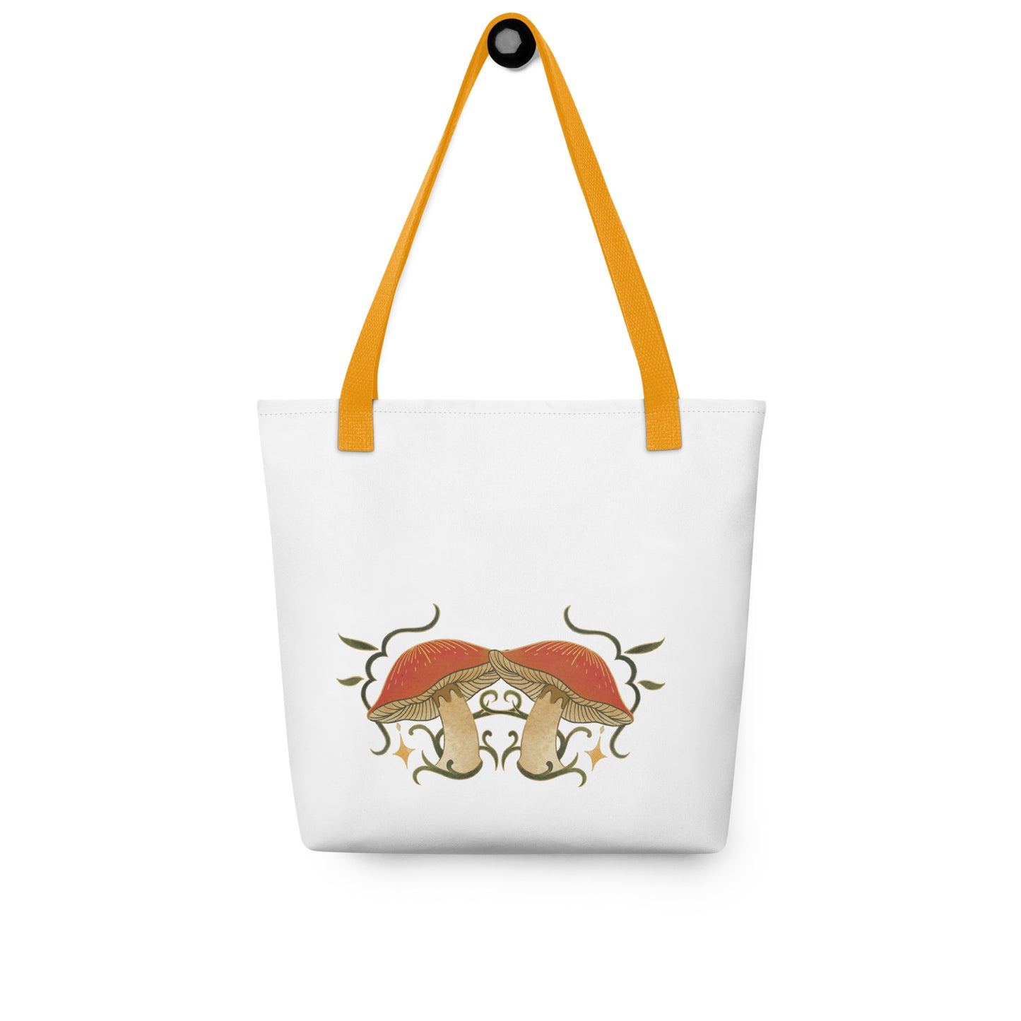 Autumn Mushrooms White Tote Bag Orange Handle