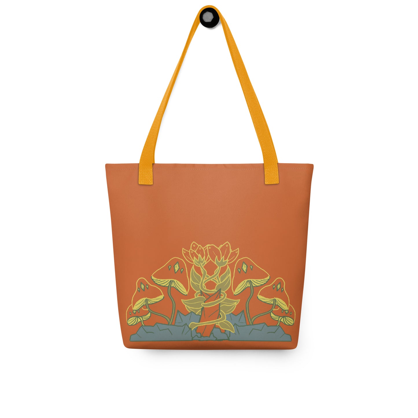 Retro Style Mushrooms Flowers Crystal Orange Handle Tote Bag