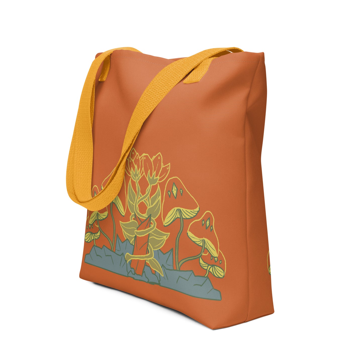 Retro Style Mushrooms Flowers Crystal Orange Handle Tote Bag