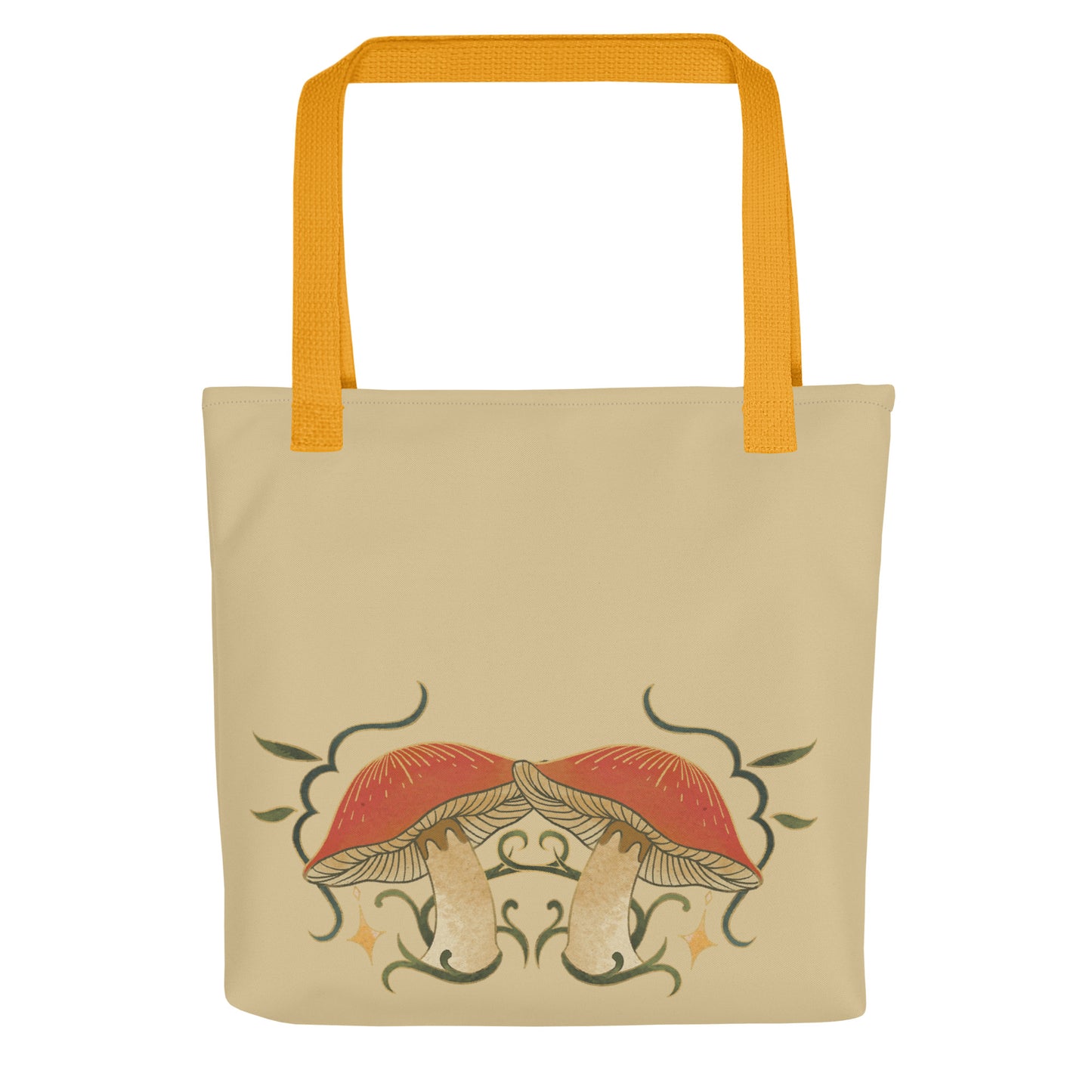 Autumn Mushrooms Tote Bag with Orange Handle