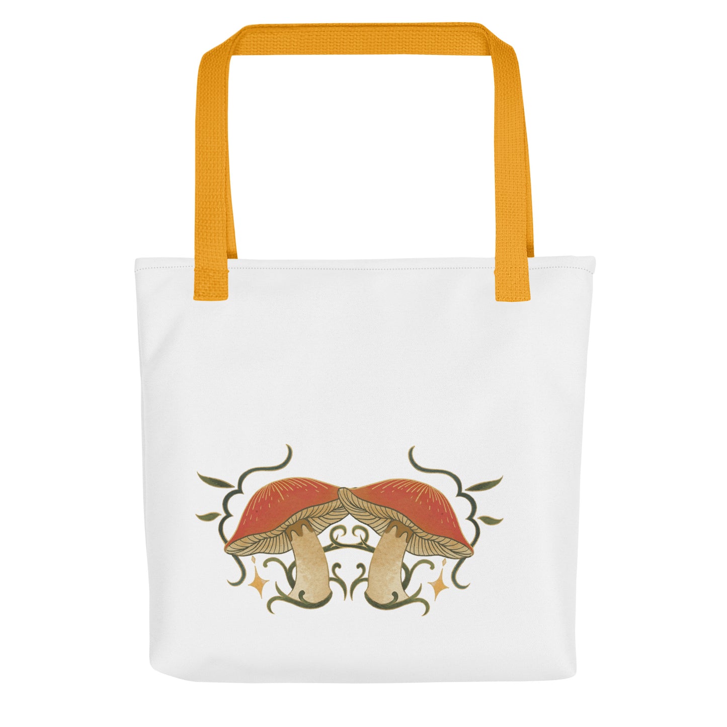 Autumn Mushrooms White Tote Bag Orange Handle