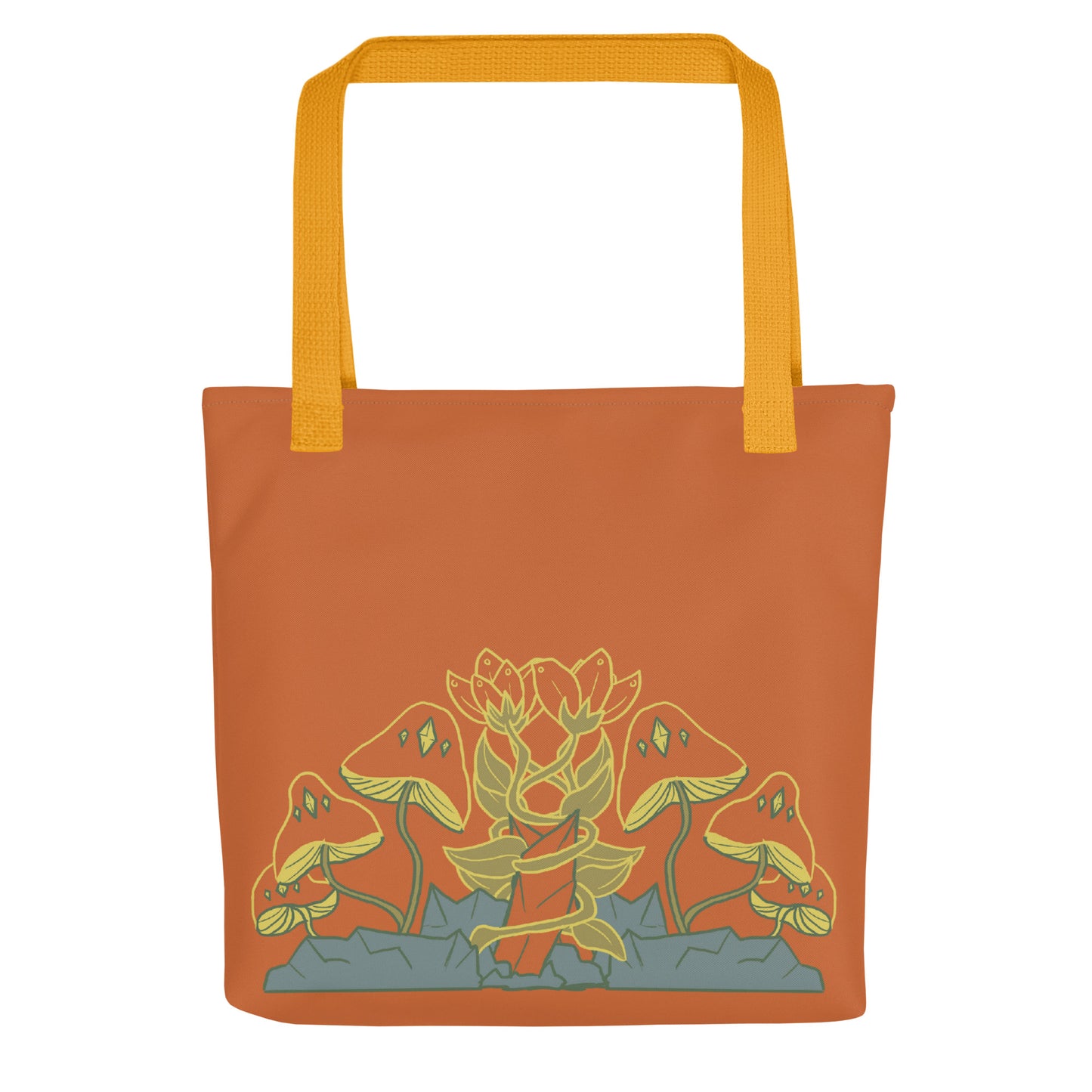 Retro Style Mushrooms Flowers Crystal Orange Handle Tote Bag