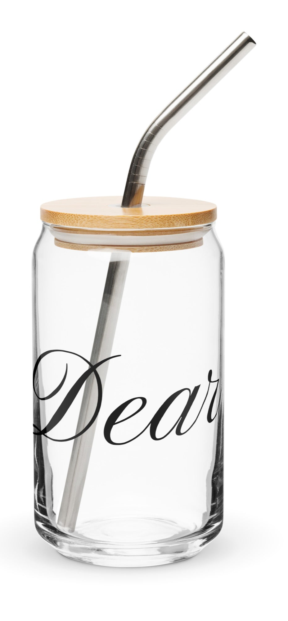 Can-Shaped Glass with Lid & Straw Signed Dear