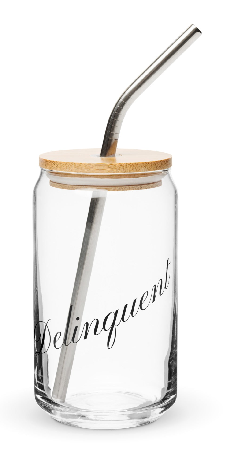 Can-Shaped Glass with Lid & Straw Signed Delinquent