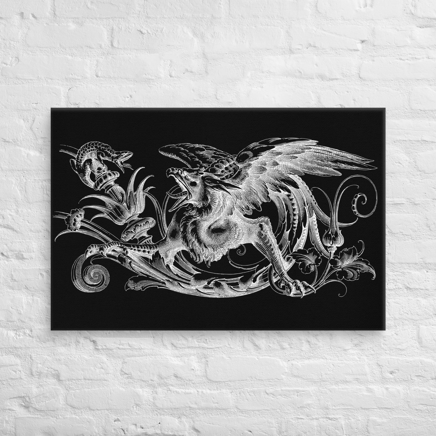 Gryphon Design Black Canvas Print 2'x 3' (24"x36") Wall Decor