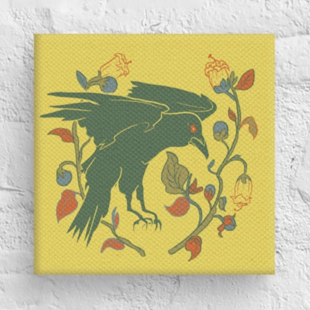 Retro Style Raven Mini Square Canvas Print 6" x 6" Desk Decor