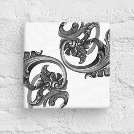 Art Nouveau Filigree White & Black Mini Square Canvas Print 6" x 6" Desk Decor