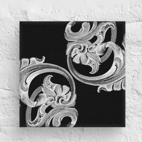 Art Nouveau Filigree Black & White Mini Square Canvas Print 6" x 6" Desk Decor