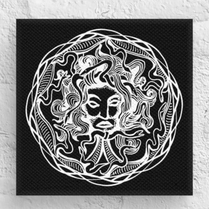 Medusa Circle Emblem Design Black Mini Square Canvas Print 6" x 6" Desk Decor