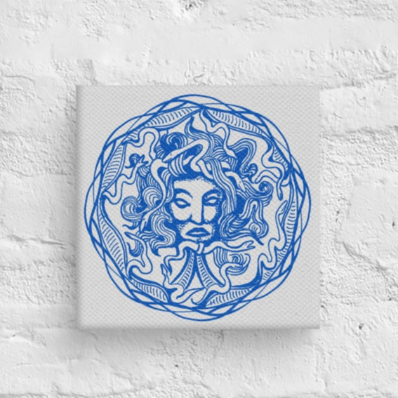 Medusa Circle Emblem Blue Design Gray Mini Square Canvas Print 6" x 6" Desk Decor