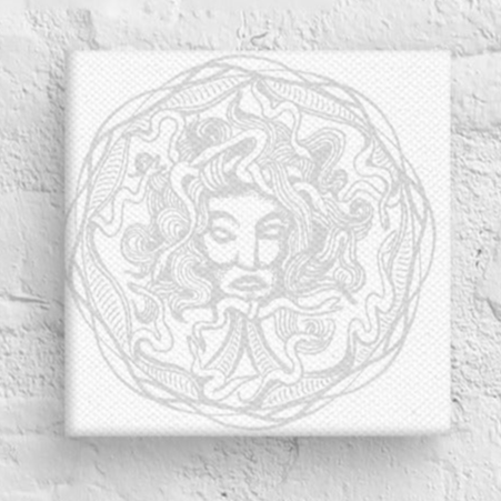 Medusa Circle Emblem Gray Design Mini Square Canvas Print 6" x 6" Desk Decor