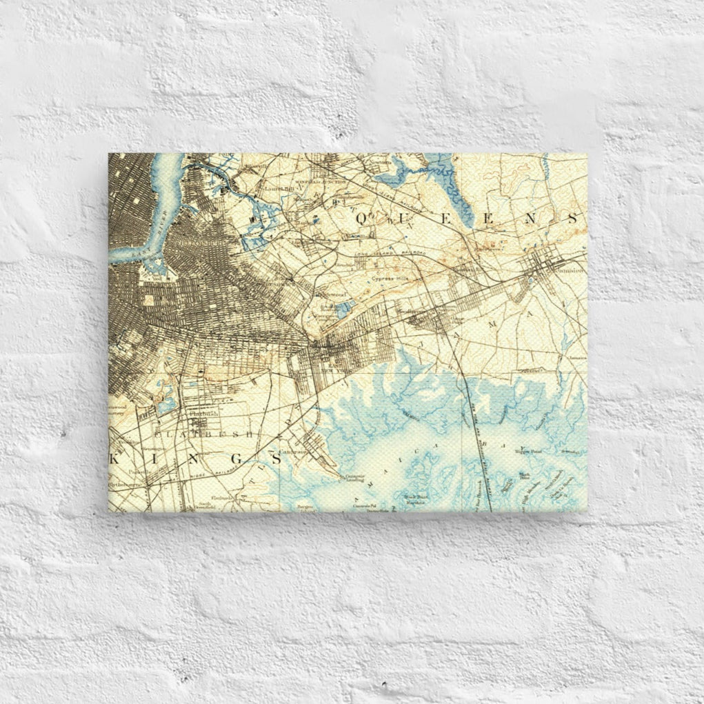 Canvas Print 9" x 12"  Brooklyn NY 1889 Historical Map Horizontal