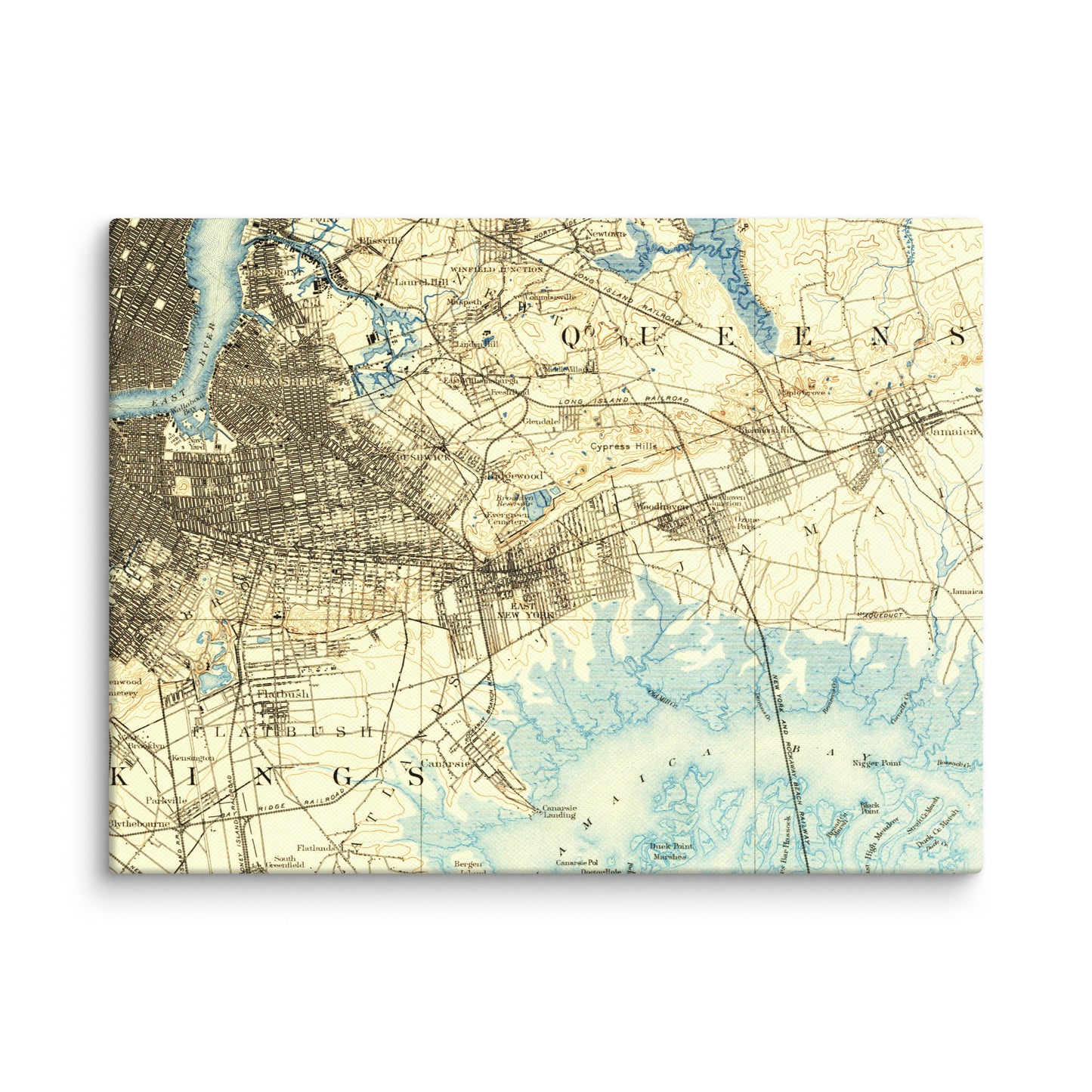 Canvas Print 9" x 12"  Brooklyn NY 1889 Historical Map Horizontal