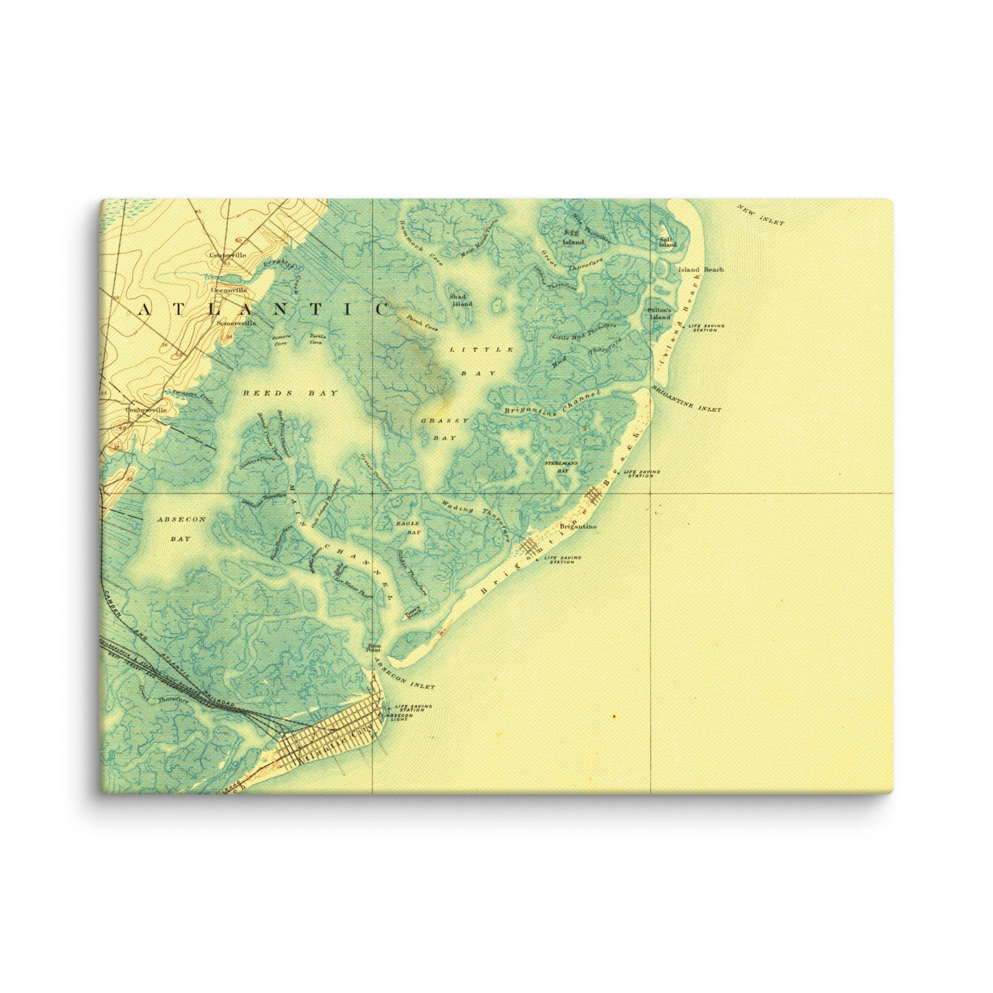 Canvas Print 9" x 12"  Atlantic City NJ 1887 Historical Map Horizontal