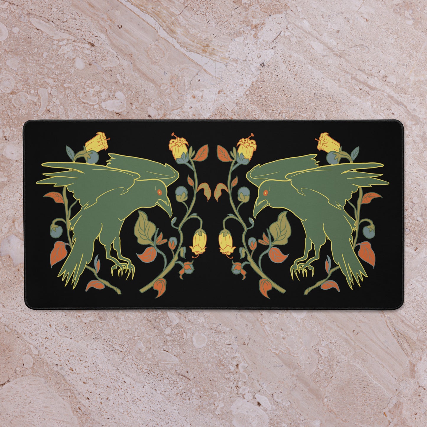 Retro Style Raven Green Bird Desk Mat 16″×32″