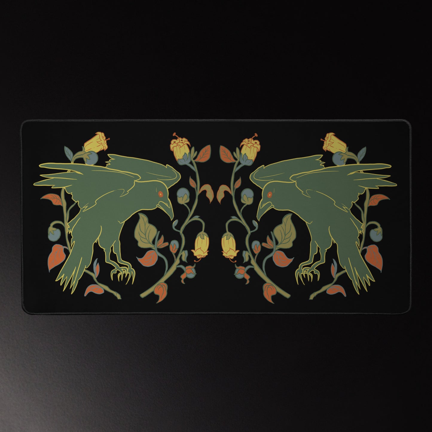 Retro Style Raven Green Bird Desk Mat 16″×32″