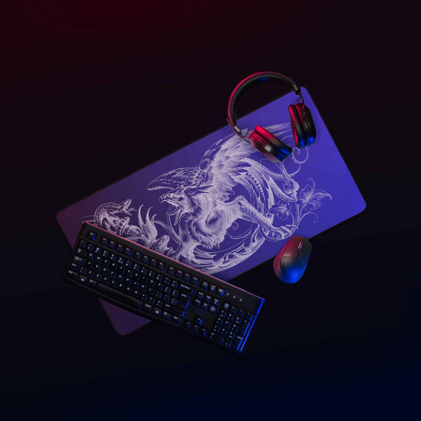Gryphon Design Black Blue Gradient Desk Mat 16″×32″