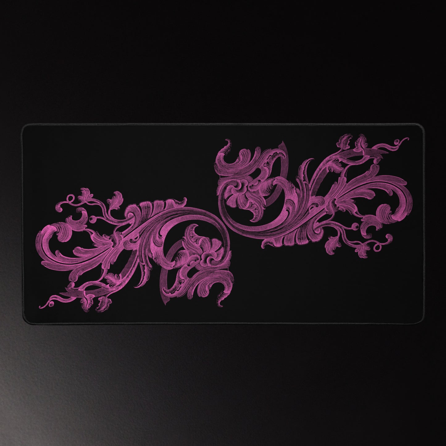 Art Nouveau Filigree Pink Design Black Desk Mat 16″×32″