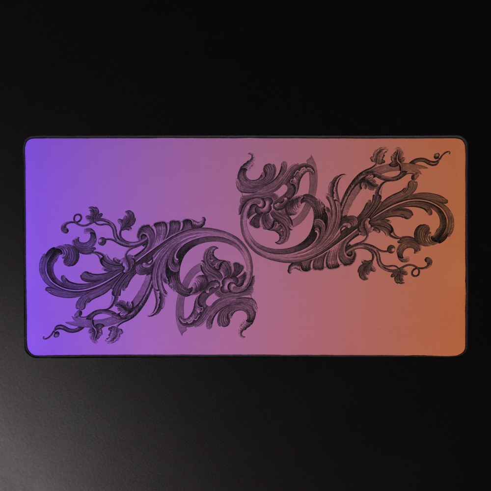 Art Nouveau Filigree Purple Orange Gradient Desk Mat 16″×32″
