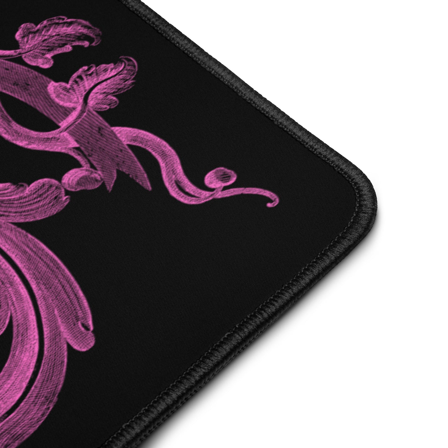 Art Nouveau Filigree Pink Design Black Desk Mat 16″×32″
