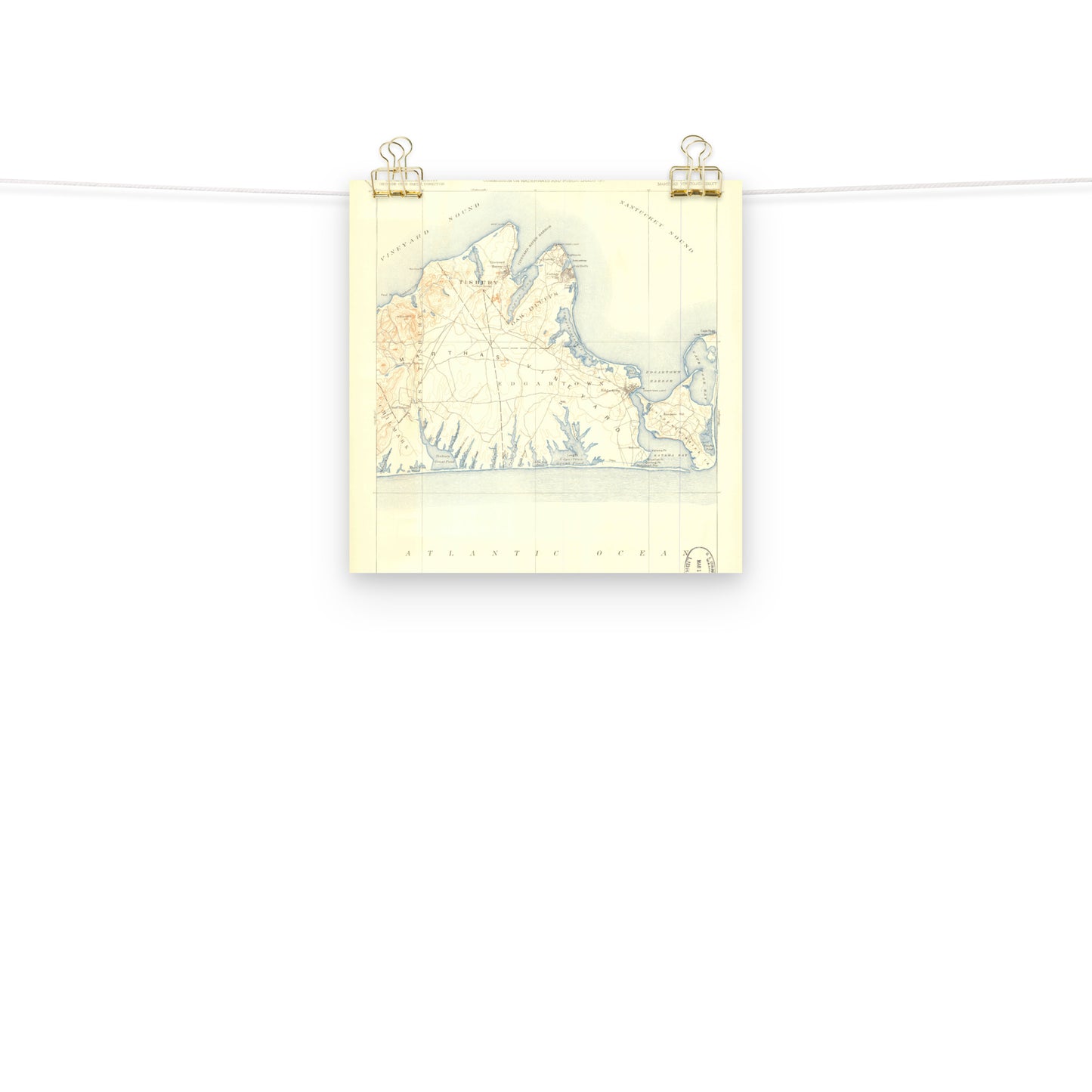 Enhanced Matte Paper Poster 10" x 10" Marthas Vineyard MA 1887 Historical Map