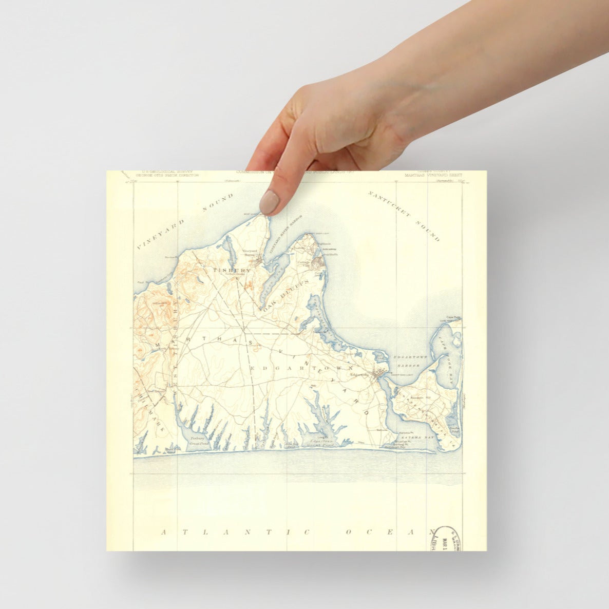 Enhanced Matte Paper Poster 10" x 10" Marthas Vineyard MA 1887 Historical Map