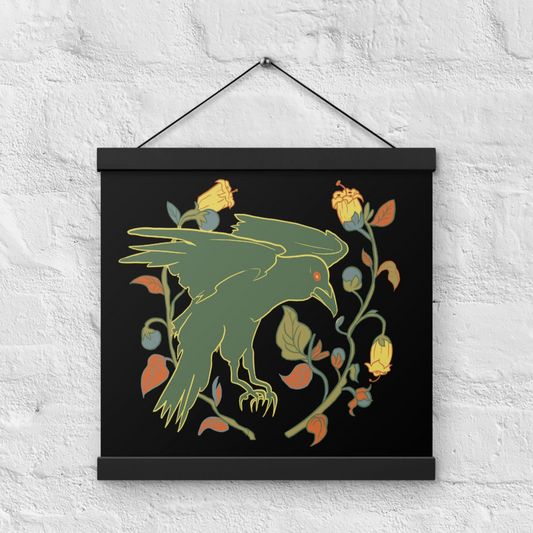 Retro Style Raven Black Poster with Wood Hanger 12" x 12" Square