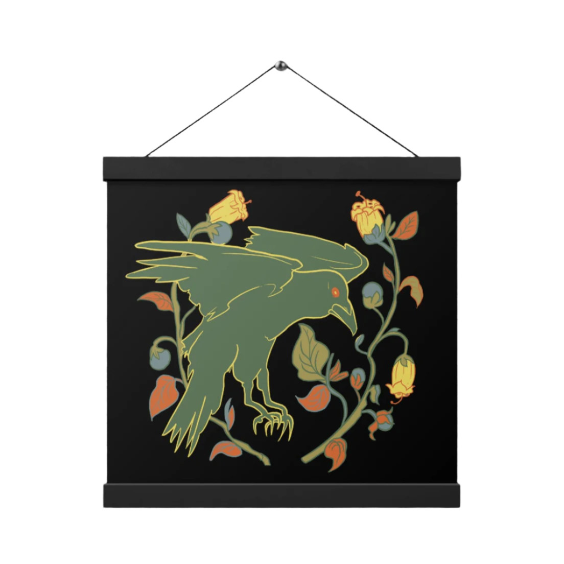 Retro Style Raven Black Poster with Wood Hanger 12" x 12" Square