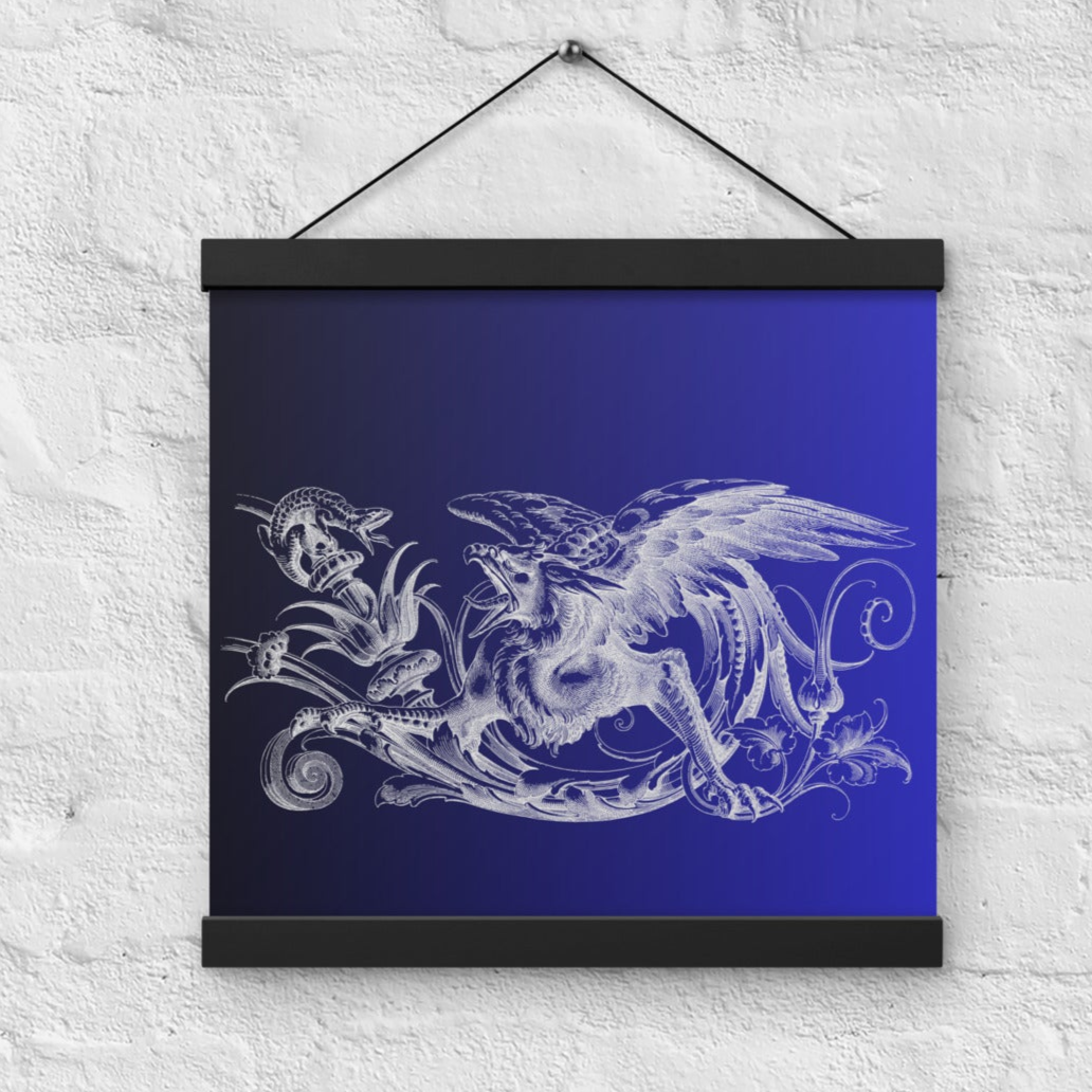 Gryphon Black Blue Gradient Poster with Wood Hanger 12" x 12" Square