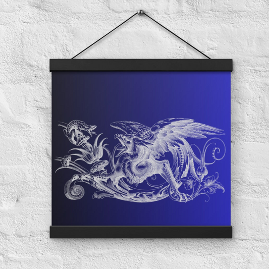 Gryphon Black Blue Gradient Poster with Wood Hanger 12" x 12" Square