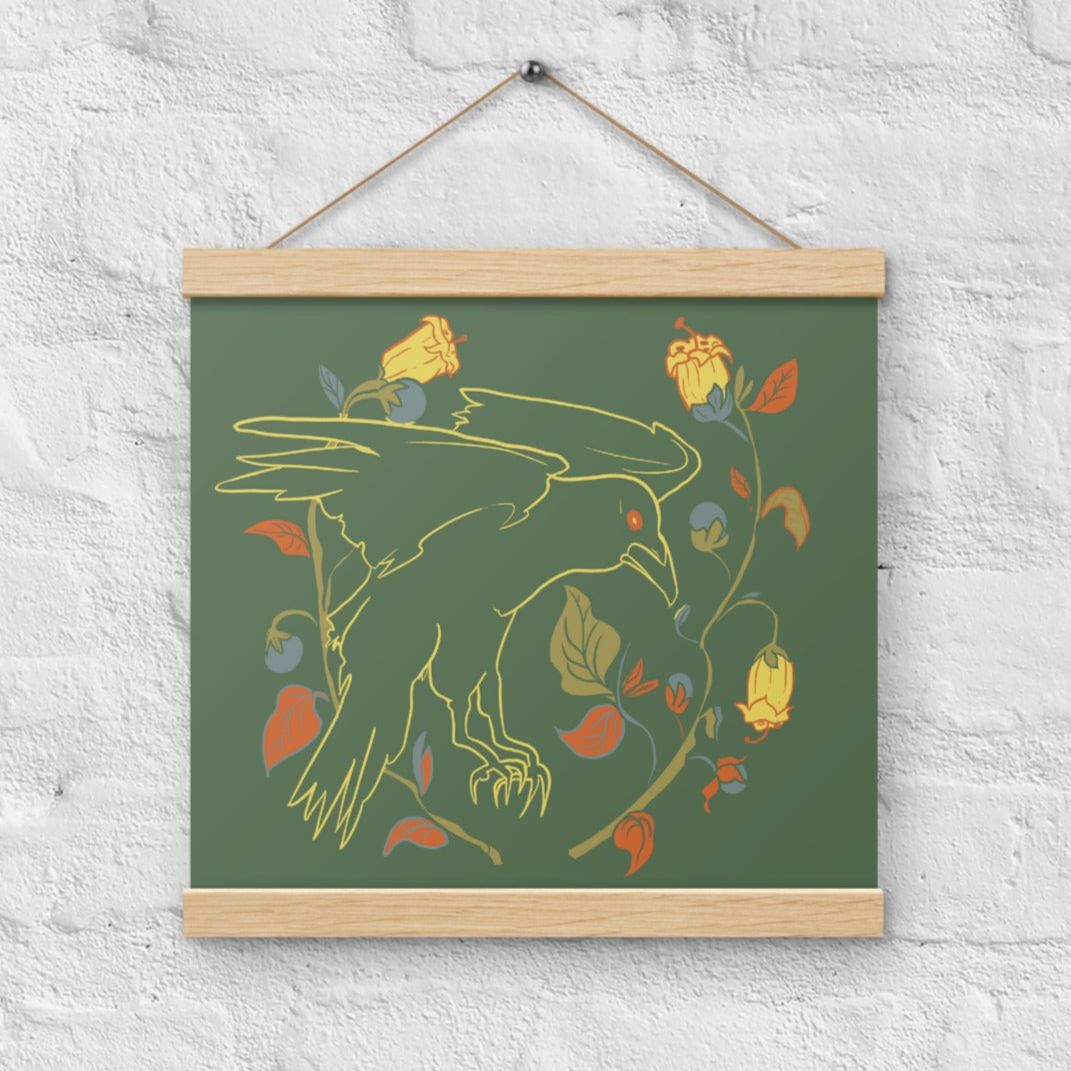 Retro Style Raven Poster with Wood Hanger 12" x 12" Square