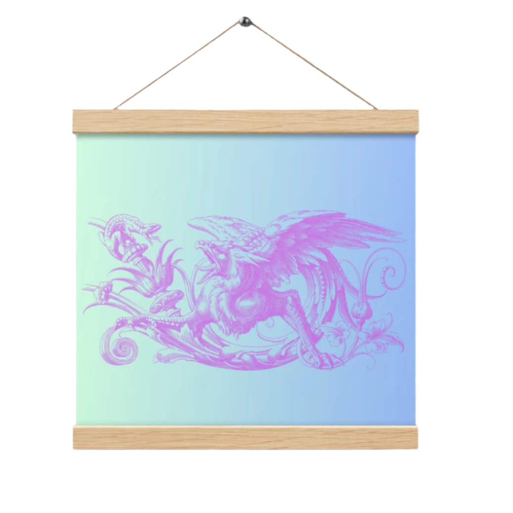 Purple Gryphon Green Blue Gradient Poster with Wood Hanger 12" x 12" Square