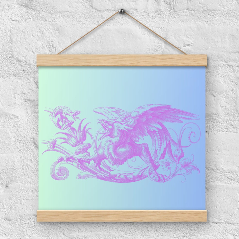 Purple Gryphon Green Blue Gradient Poster with Wood Hanger 12" x 12" Square