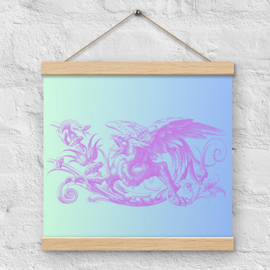 Purple Gryphon Green Blue Gradient Poster with Wood Hanger 12" x 12" Square