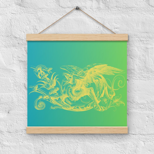 Yellow Gryphon Green Gradient Poster with Wood Hanger 12" x 12" Square