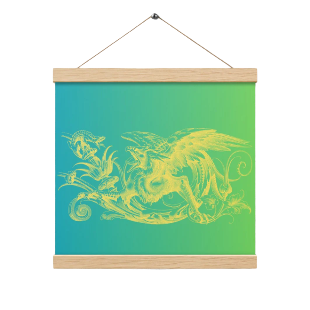 Yellow Gryphon Green Gradient Poster with Wood Hanger 12" x 12" Square