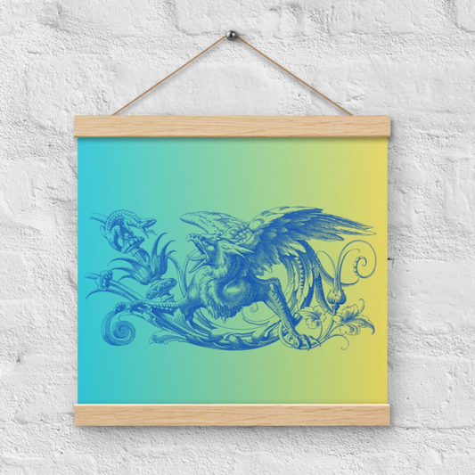 Blue Gryphon Blue Yellow Gradient Poster with Wood Hanger 12" x 12" Square