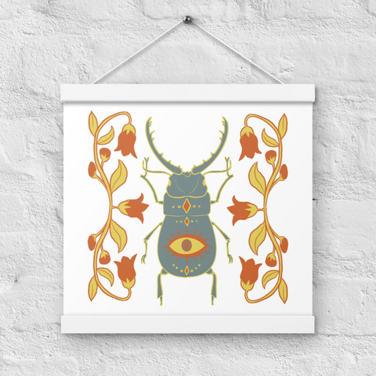 Retro Style Beetle Poster with Wood Hanger 12" x 12" Square