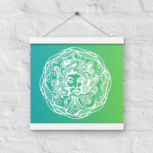 Medusa Circle Emblem Design Green Gradient Poster with Wood Hanger 12" x 12" Square