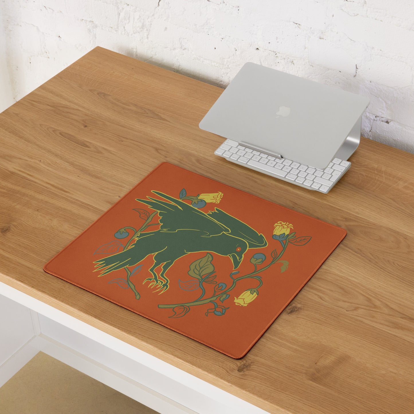 Retro Style Raven Bird Desk Mat Gaming Mouse Pad 18″ × 16″