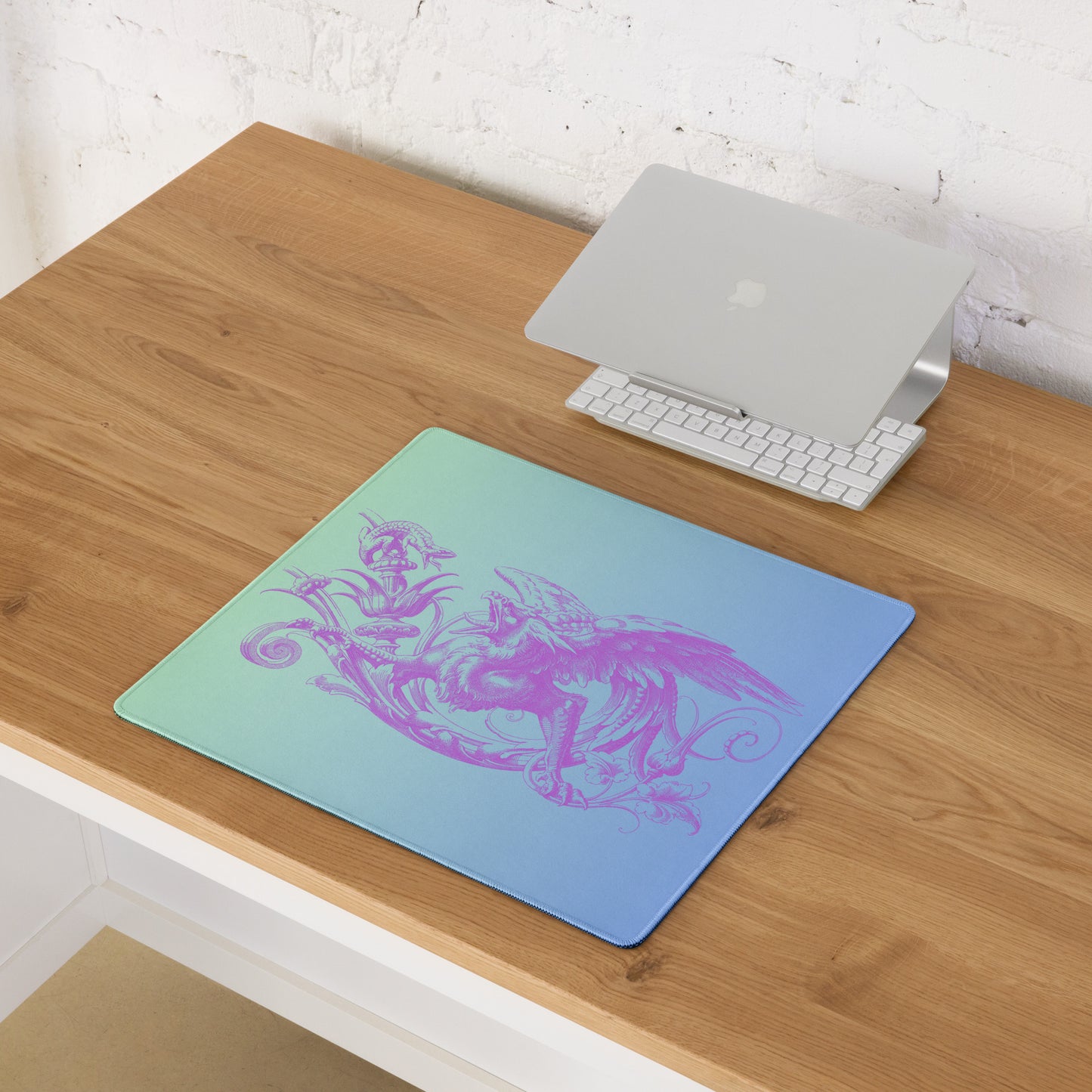 Purple Gryphon Green Blue Gradient Desk Mat Gaming Mouse Pad 18″ × 16″