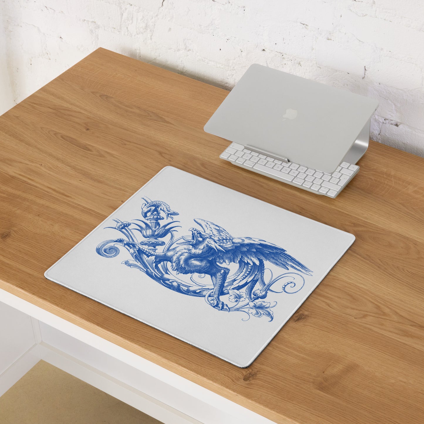 Blue Gryphon White Desk Mat Gaming Mouse Pad 18″ × 16″