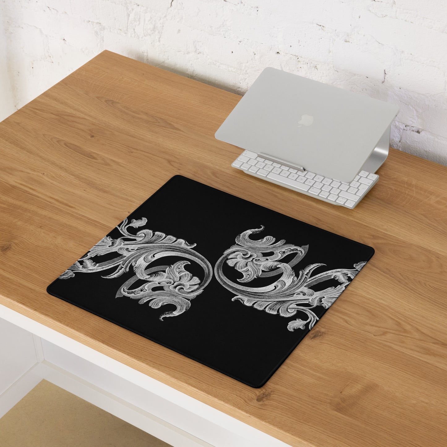 Art Nouveau Filigree Black Desk Mat Gaming Mouse Pad 18″ × 16″