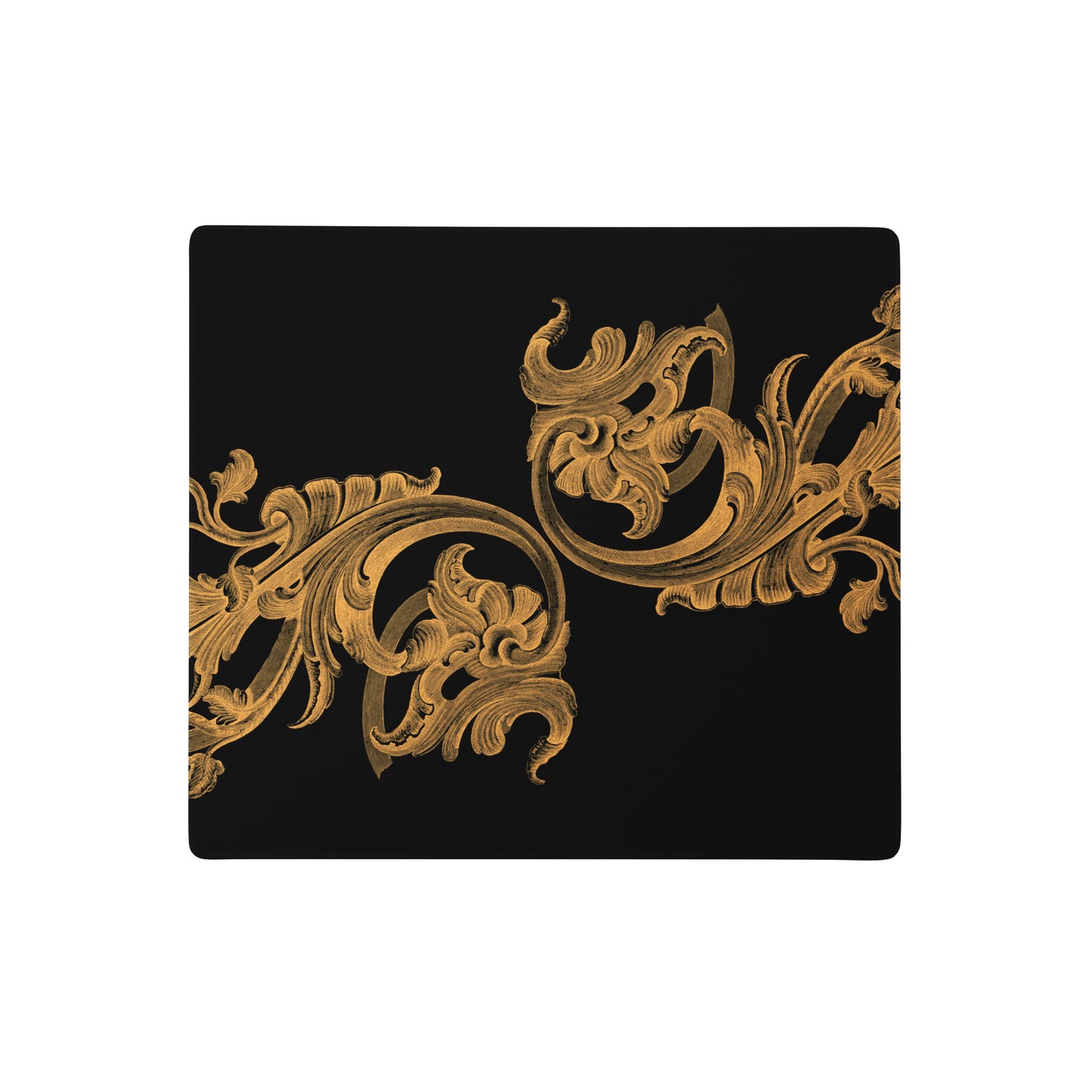 Art Nouveau Filigree Orange Black Desk Mat Gaming Mouse Pad 18″ × 16″