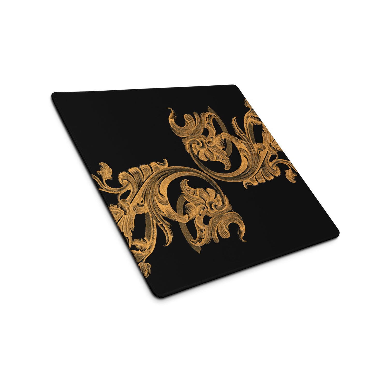 Art Nouveau Filigree Orange Black Desk Mat Gaming Mouse Pad 18″ × 16″