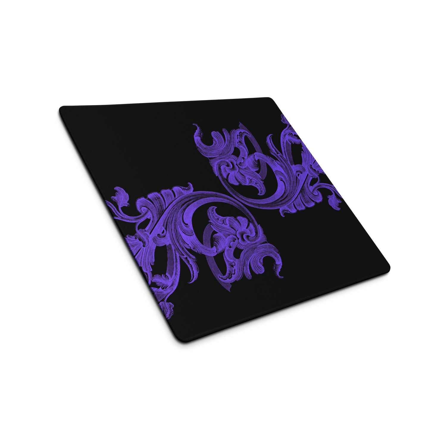 Art Nouveau Filigree Purple Black Desk Mat Gaming Mouse Pad 18″ × 16″