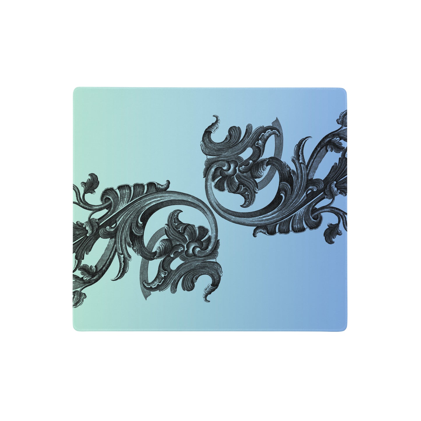 Art Nouveau Filigree Green Blue Gradient Desk Mat Gaming Mouse Pad 18″ × 16″